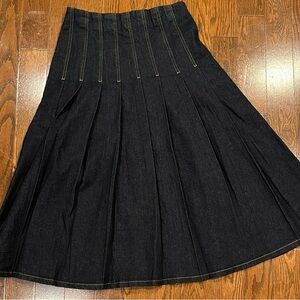 Denim Maxi Pleated Skirt